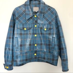 Oversized Snakeskin Grain Embossed Bomber Jacket